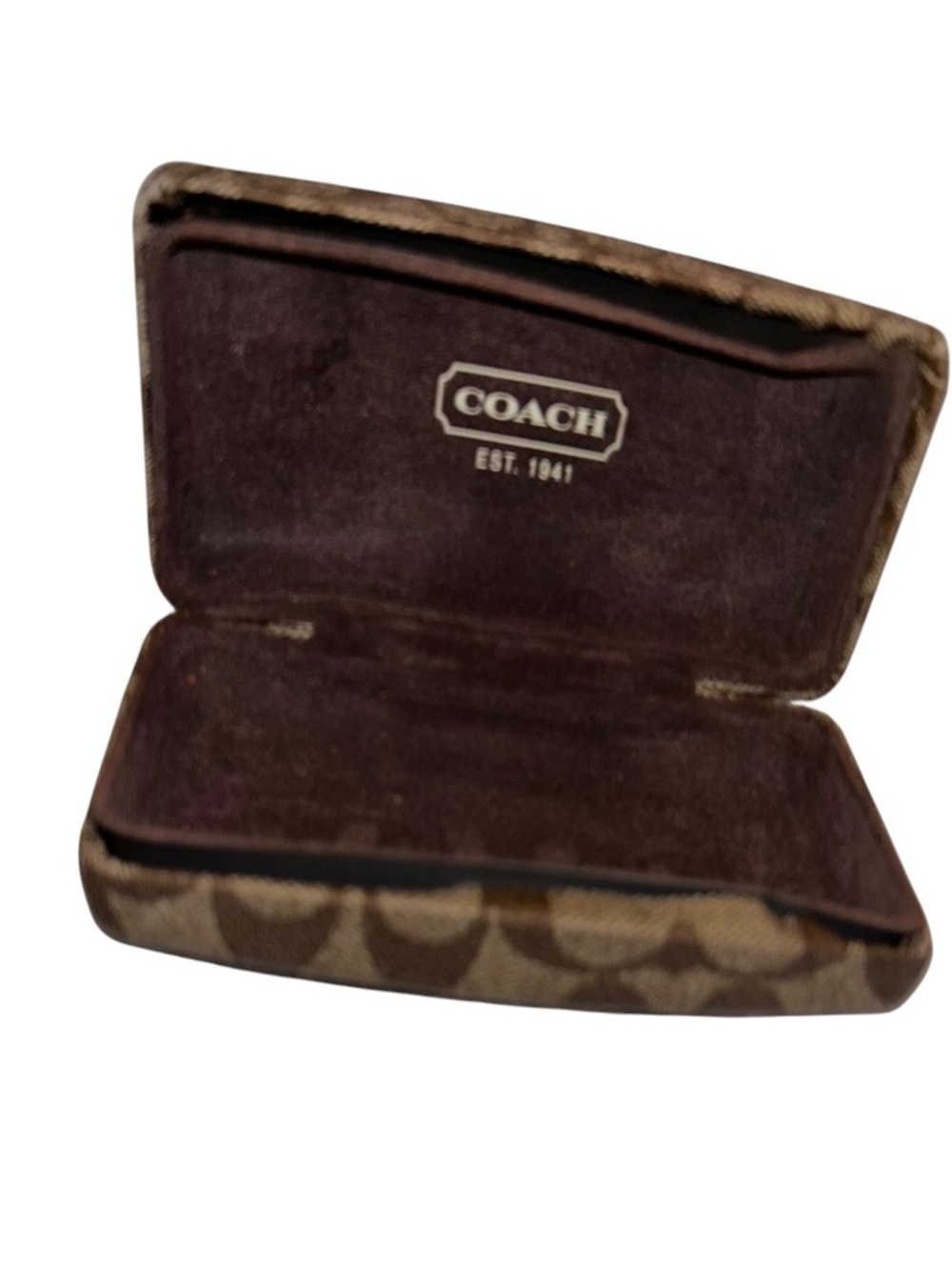 coach tan brown logo print glasses case